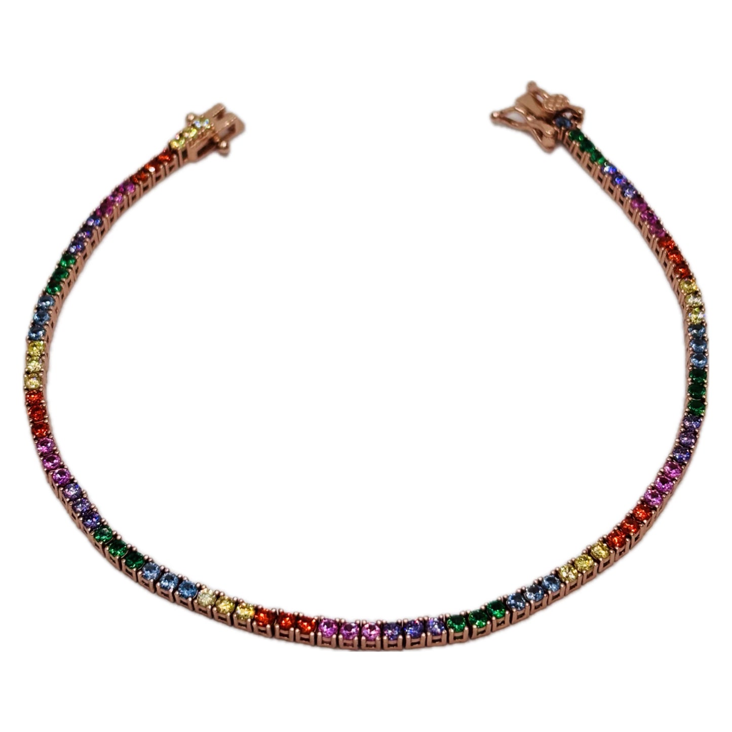 Bracciale Tennis Rainbow in Argento 925  color oro rosa con zirconi