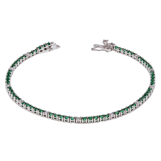 Bracciale Tennis Verde in Argento 925 con zirconi