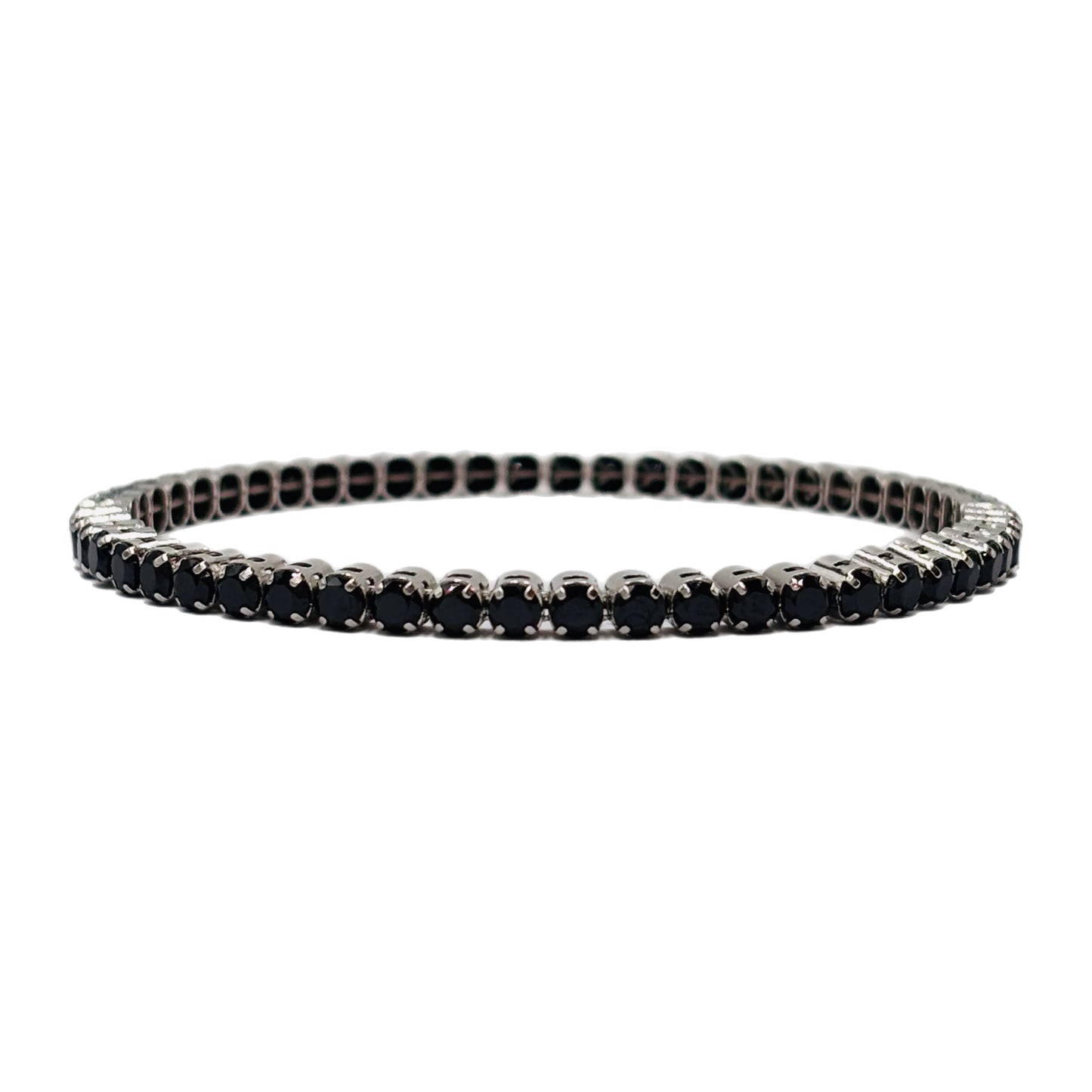 Bracciale Tennis A Molla Nero in Argento 925 con zirconi