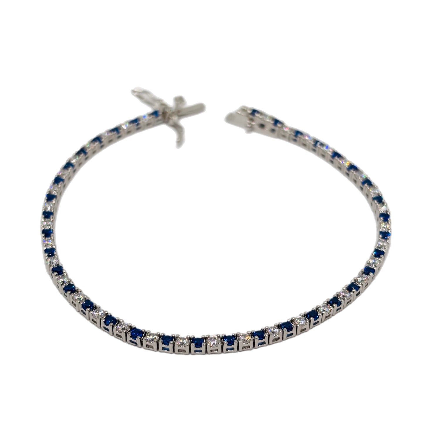 Bracciale Tennis Blu in Argento 925 con zirconi blu e bianchi